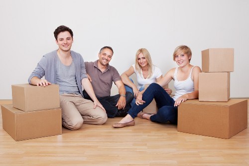 Packed office equipment and furniture ready for a Chelsea business move